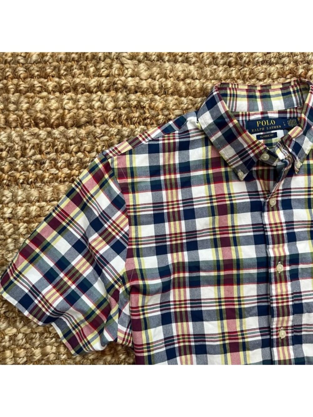 Polo Ralph Lauren Classic Fit Plaid Oxford Shirt (Large) Red Blue